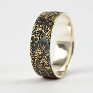 Gold Chaos 8mm - Rustic Mens Ring in Sterling Silver and 18k Gold