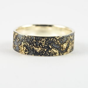 Gold Chaos 8mm - Rustic Mens Ring in Sterling Silver and 18k Gold