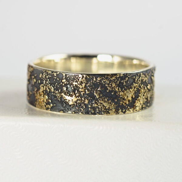 Gold Chaos 8mm - Rustic Mens Ring in Sterling Silver and 18k Gold