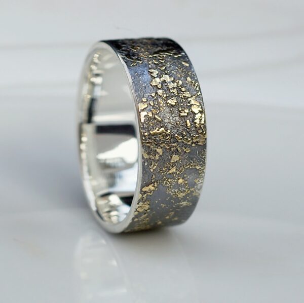 Gold Chaos 8mm - Rustic Mens Ring in Sterling Silver and 18k Gold