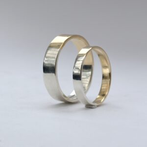 Golden Ratio - Set 5 mm and 3mm Gold + Silver. Wedding bands made of 9ct yellow gold and silver in golden ratio. Perfect rings for math lovers, geeks, scientists or artists.
