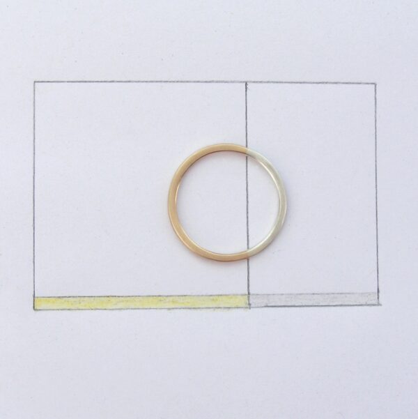 Golden Ratio - 1.5 mm 9k Gold + Silver. Wedding bands made of 9ct yellow gold and silver in golden ratio. Perfect rings for math lovers, geeks, scientists or artists.