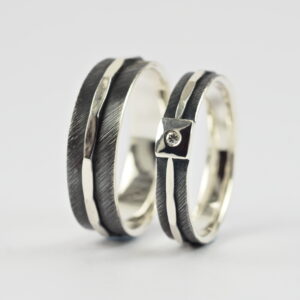 Silver Textuerd 4mm + 6mm Set: These rings are made of sterling silver. Main part is textured, oxidized and slightly polished, middle part is hammered and polished to shine. Inside of the ring is also shiny.