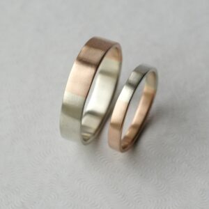 Golden Ratio Set - 9k White Gold + Rose Gold: A set of 5 mm and 3 mm Wedding bands made of 9k white gold and 9k rose gold in golden ratio. Perfect rings for math lovers, geeks, scientists or artists.