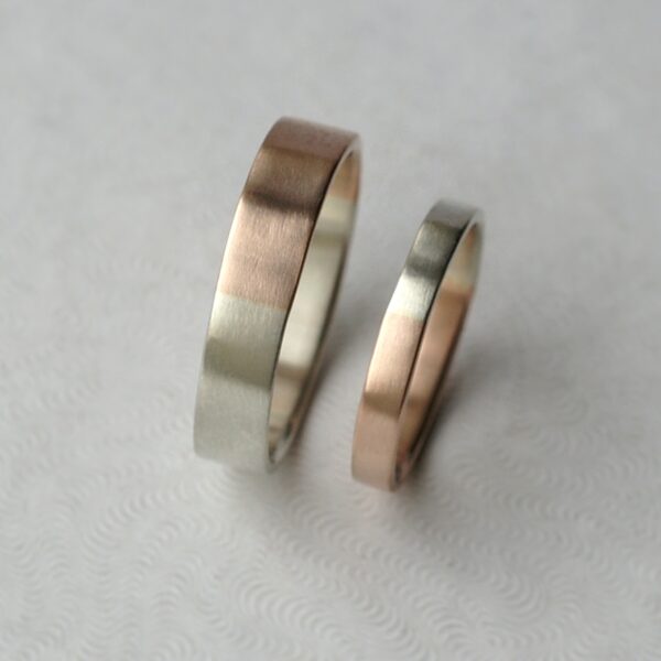 Golden Ratio Set - 9k White Gold + Rose Gold: A set of 5 mm and 3 mm Wedding bands made of 9k white gold and 9k rose gold in golden ratio. Perfect rings for math lovers, geeks, scientists or artists.