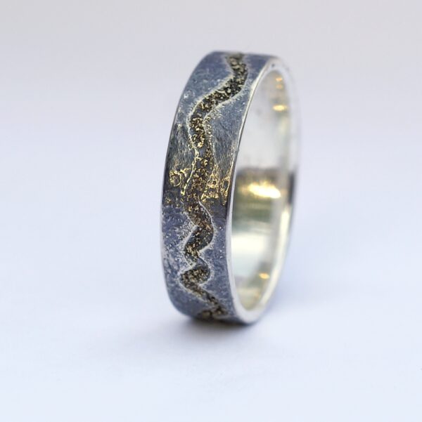 River Ring - Sterling Silver and 18k Gold: River ring inspired by wild landscape.