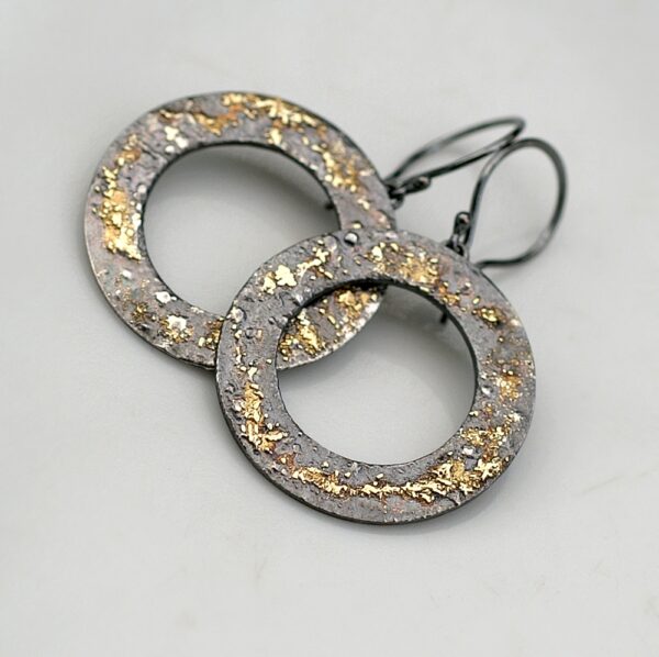 Gold Chaos Hoops - Two Tone 18k Gold and Sterling Silver Dangle Hoop Earrings