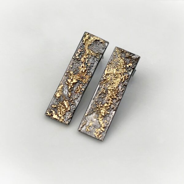 Gold Chaos Rectangles - 18k Gold and Sterling Silver Mixed Metal Unique Artisan Post Earrings
