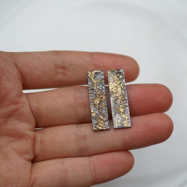 Gold Chaos Rectangles - 18k Gold and Sterling Silver Mixed Metal Unique Artisan Post Earrings