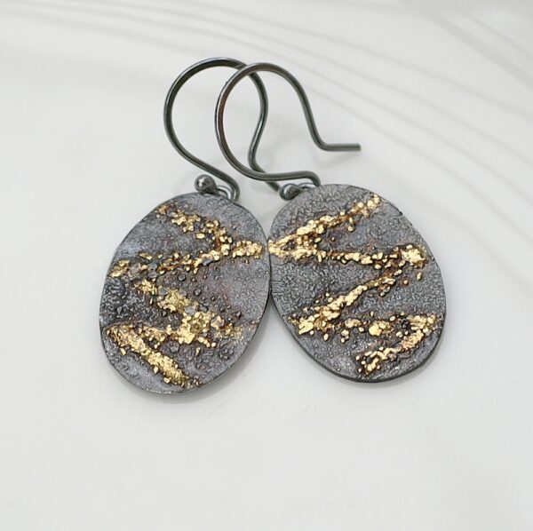 Gold Chaos Zigzags - 18k Gold and Oxidized Sterling Silver One of a Kind Earrings