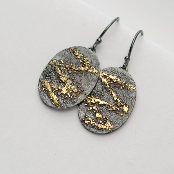 Gold Chaos Zigzags - 18k Gold and Oxidized Sterling Silver One of a Kind Earrings