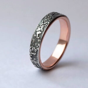 Silver Chaos with Rose Gold Lining - Sterling silver wedding band with unique rustic texture and rose gold lining. Perfect ring for both men and women.