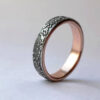Silver Chaos with Rose Gold Lining - Sterling silver wedding band with unique rustic texture and rose gold lining. Perfect ring for both men and women.