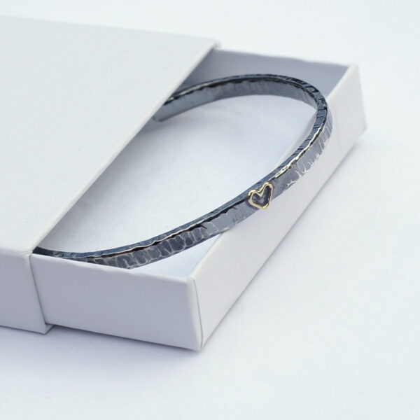 Gold Heart Cuff Bracelet - sterling silver textured bracelet with 18k gold heart