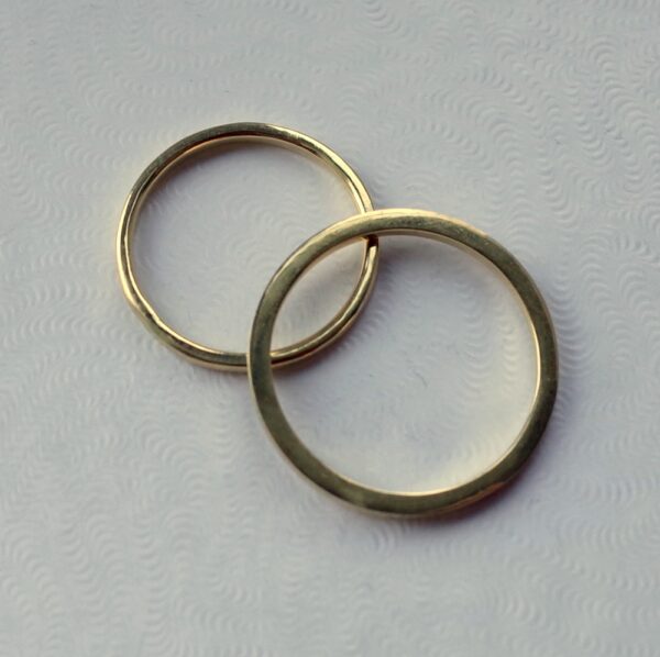 Thin 18k Yellow Gold Wedding Bands - Simple dainty yellow gold wedding rings made of solid 18k yellow gold, shiny finished.
