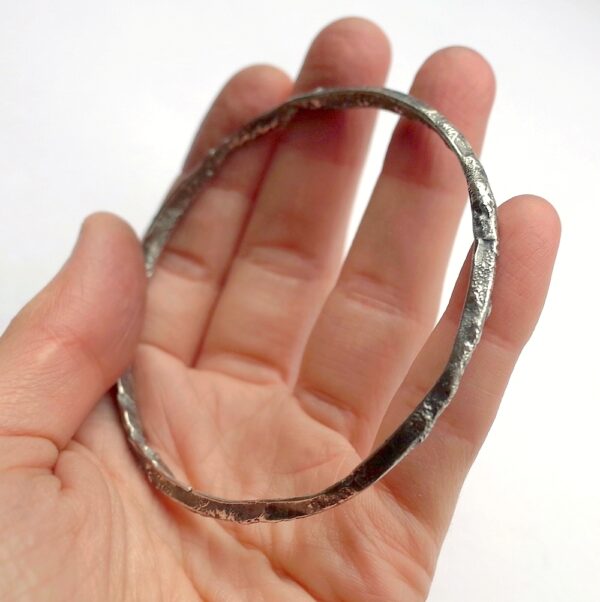 Rustic Triangle Bracelet - Sterling silver bangle textured with reticulation technique.