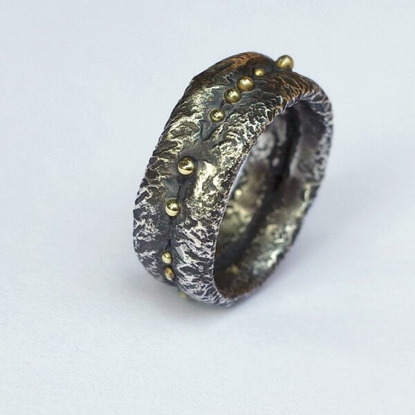 Wide Rustic Ring with Gold Dots