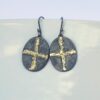 Gold Chaos Gold Cross - Artisan Oxidized Sterling Silver Dangle Earrings with Gold Accent