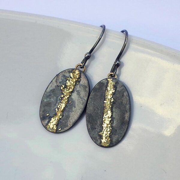 Gold Chaos Gold Line - Artisan Oxidized Sterling Silver Dangle Earrings with Gold Accent