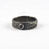 Black Sapphire Men's Engagement Ring - Rustic silver ring with black sapphire in a rose gold setting.