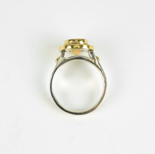 Ethiopian Opal Engagement Ring - artisan sterling silver and 18k yellow gold engagement ring.