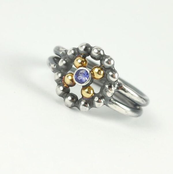 Tanzanite Engagement Ring - one of a kind engagement ring made of sterling silver and 18k yellow gold.