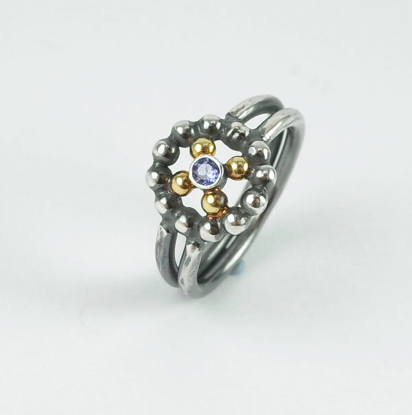 Tanzanite Engagement Ring - one of a kind engagement ring made of sterling silver and 18k yellow gold.