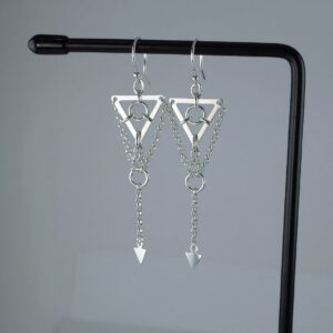 Circles and Triangles - Sterling Silver Geometric Earrings, Long and Spiky