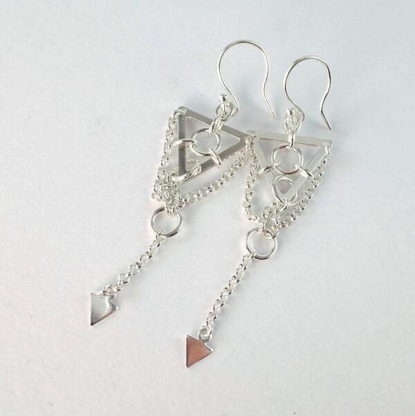 Circles and Triangles - Sterling Silver Geometric Earrings, Long and Spiky