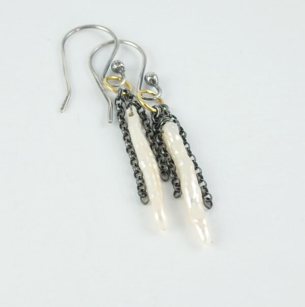 Baroque Stick Pearl Earrings - Oxidized sterling silver earrings with freshwater pearls.