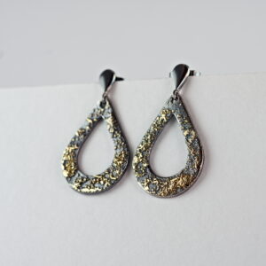 Gold Chaos Dainty Drops - Oxidized Sterling Silver and 18k Gold Post and Dangle Earrings
