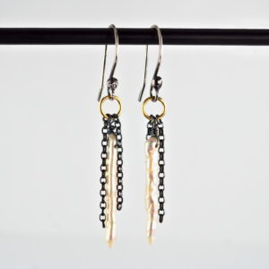 Baroque Stick Pearl Earrings - Oxidized sterling silver earrings with freshwater pearls.