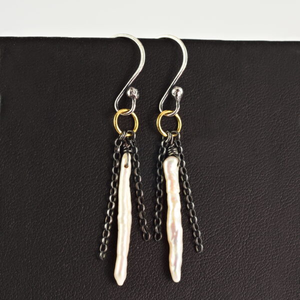 Baroque Stick Pearl Earrings - Oxidized sterling silver earrings with freshwater pearls.